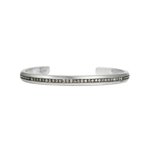 Vintage sterling silver cuff bracelet with center row of champagne diamonds