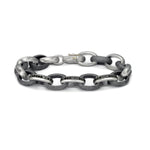 Sterling silver link bracelet with black diamonds